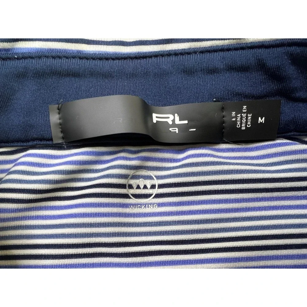 RLX Ralph Lauren Polo Shirt Mens Medium Blue Stripe Nanea Golf Club Performance